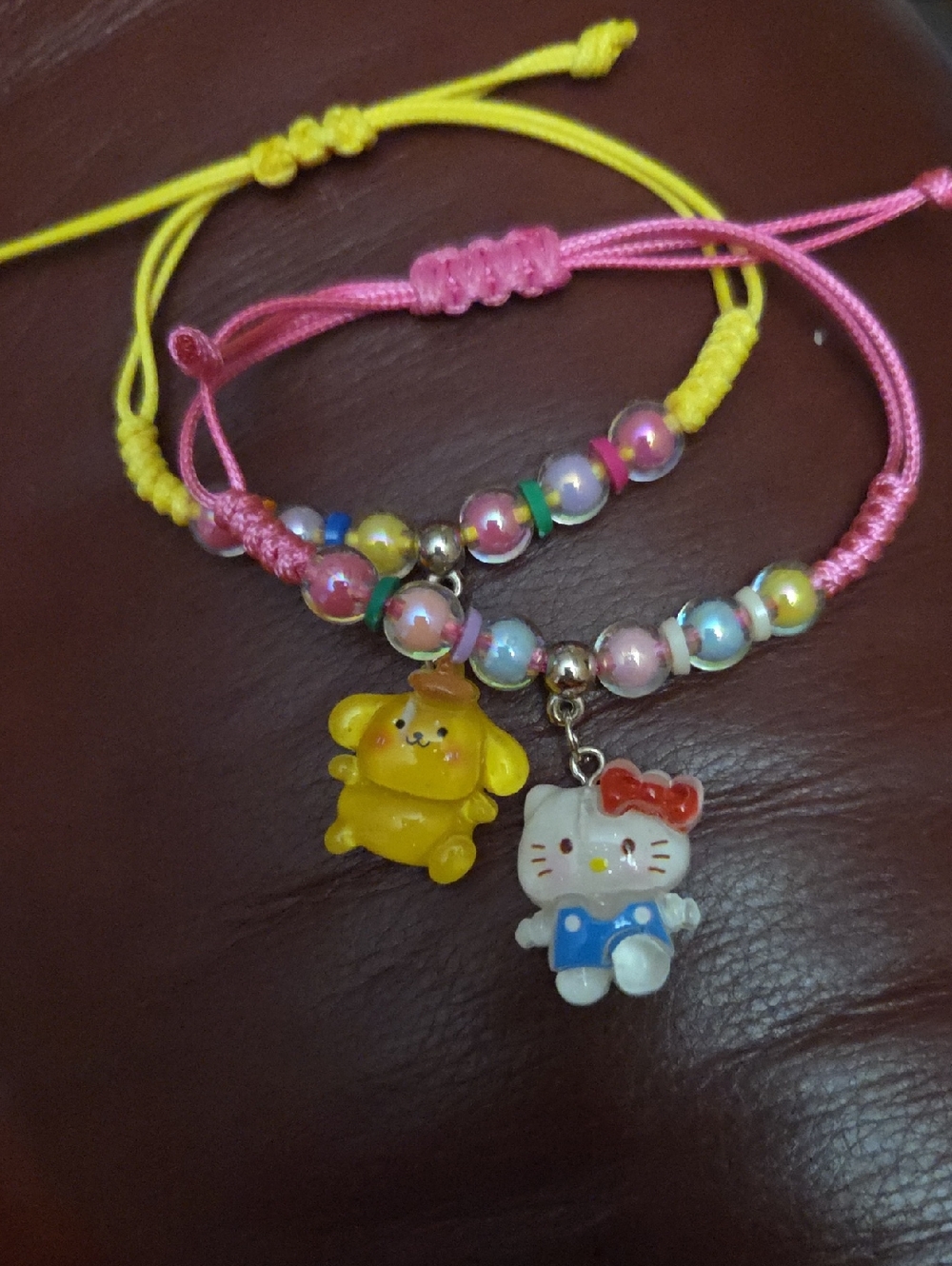 Hello Kitty Pink & Yellow Beaded Charm Bracelet Set
